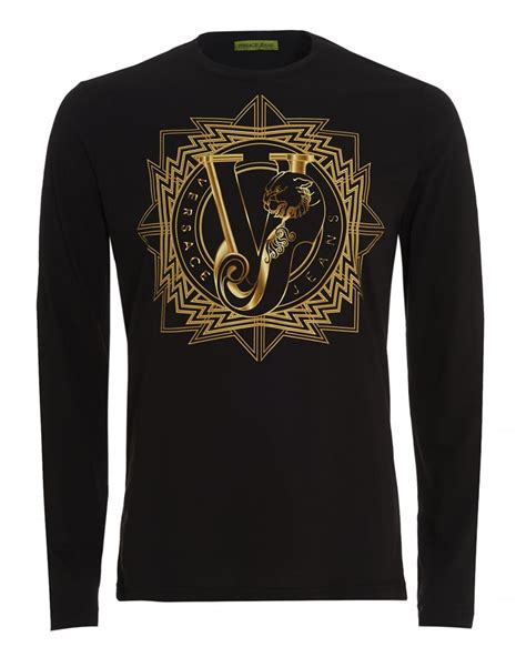 versace jeans tiger long sleeve logo t shirt|T.